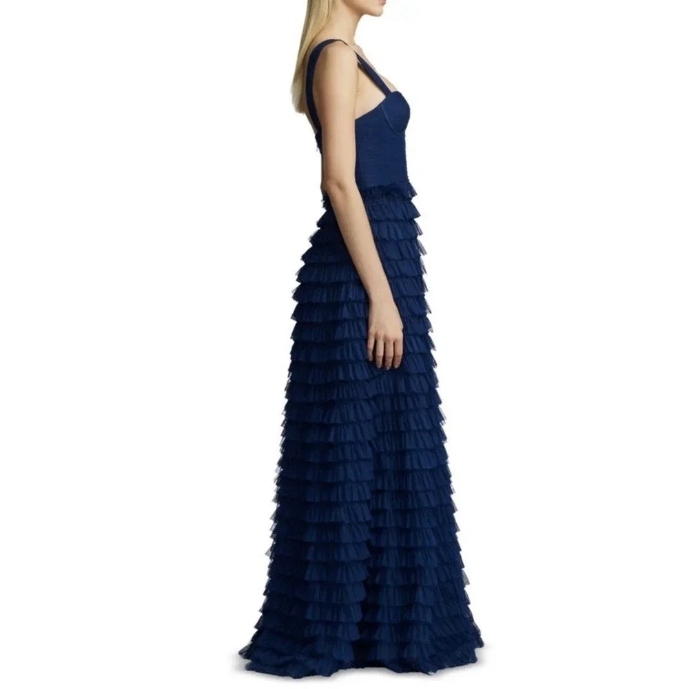 Zac Posen $795 Tiered Ruffle Midnight Navy Gown Dress 14 NWT - Picture 3 of 12